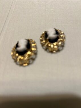 cameo Gold and Black Cameo Clip-On Earrings